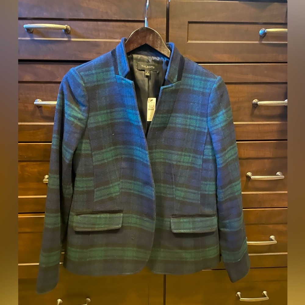 Black Watch plaid wool jacket